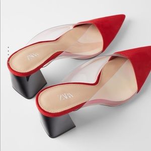 Zara Red High Heeled Vinyl Mule